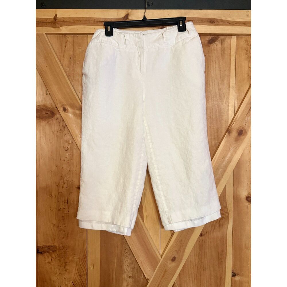 Talbots Petite 100%Pure Irish Linen Capri 14W Wide Leg Ankle Elastic Zip Classic